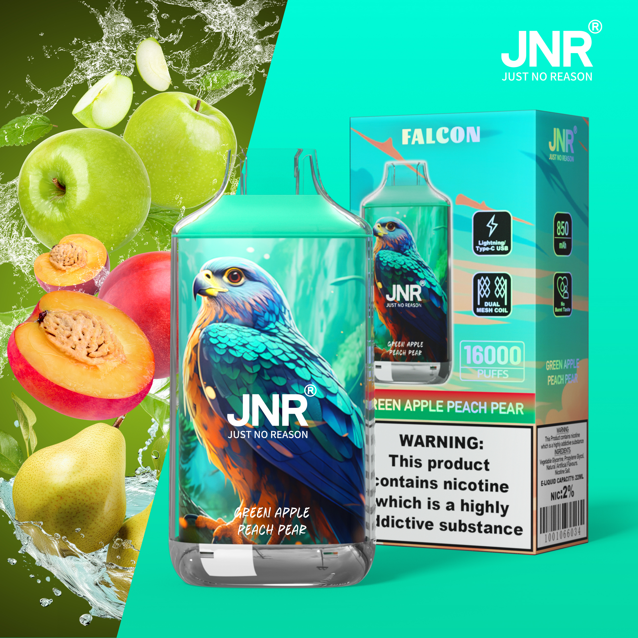 JNR Falcon 16000 Green Apple Peach Pear