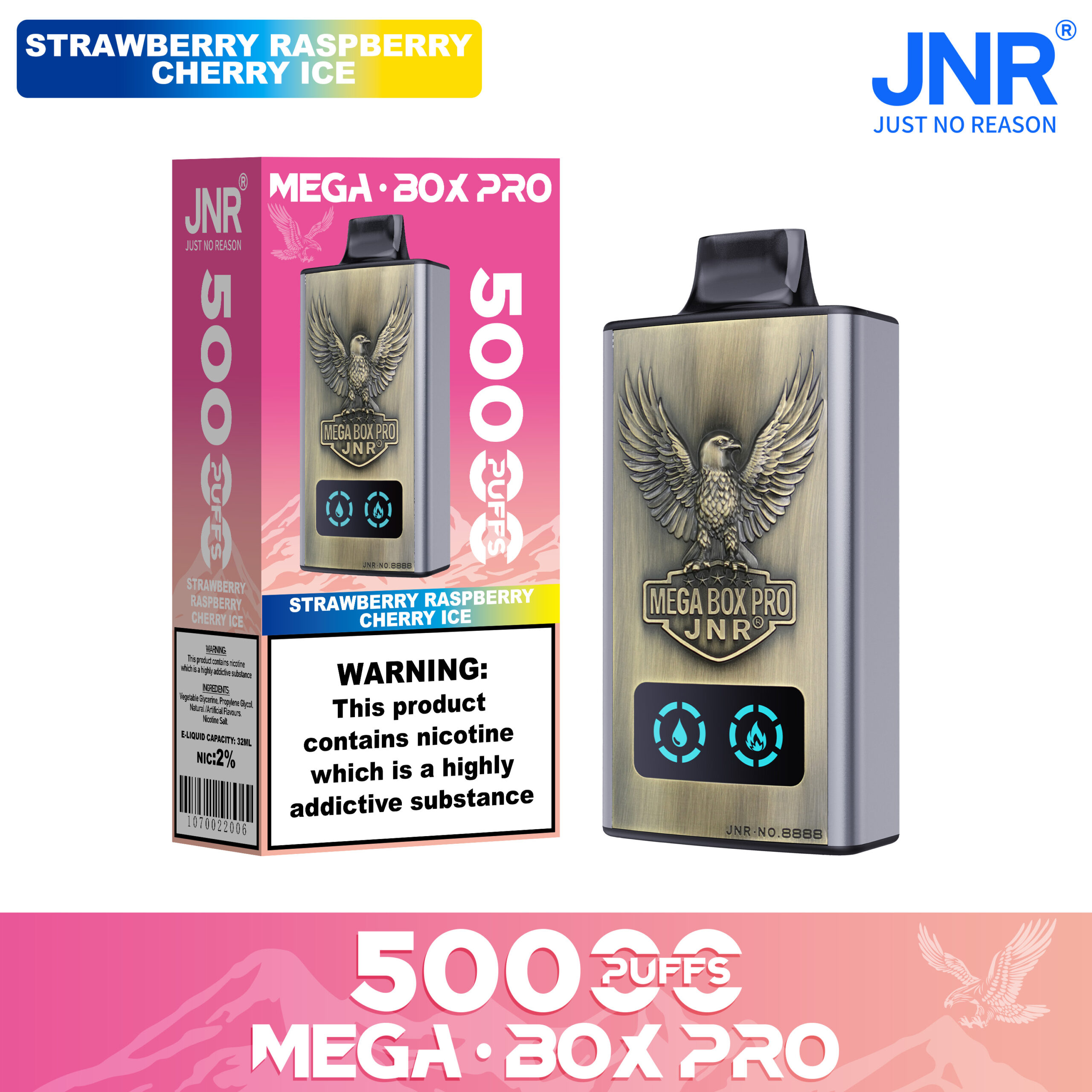 JNR Mega Box Pro 50000 Strawberry Raspberry Cherry Ice
