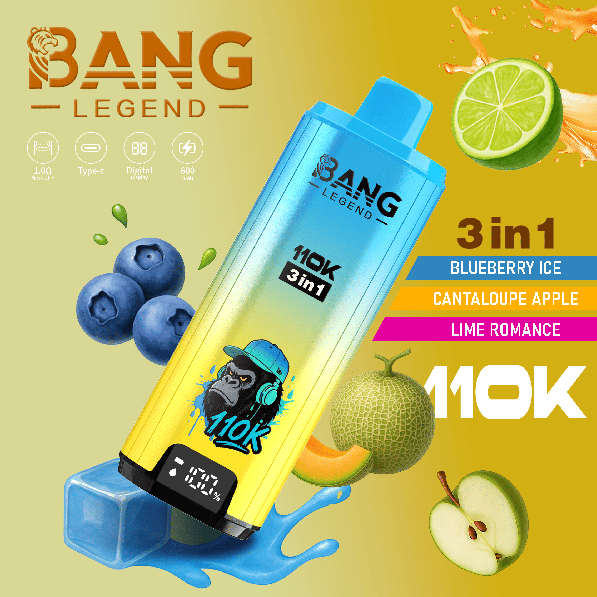 Bang Legend 110k Blueberry Ice/Cantaloupe Apple/Lime Romance