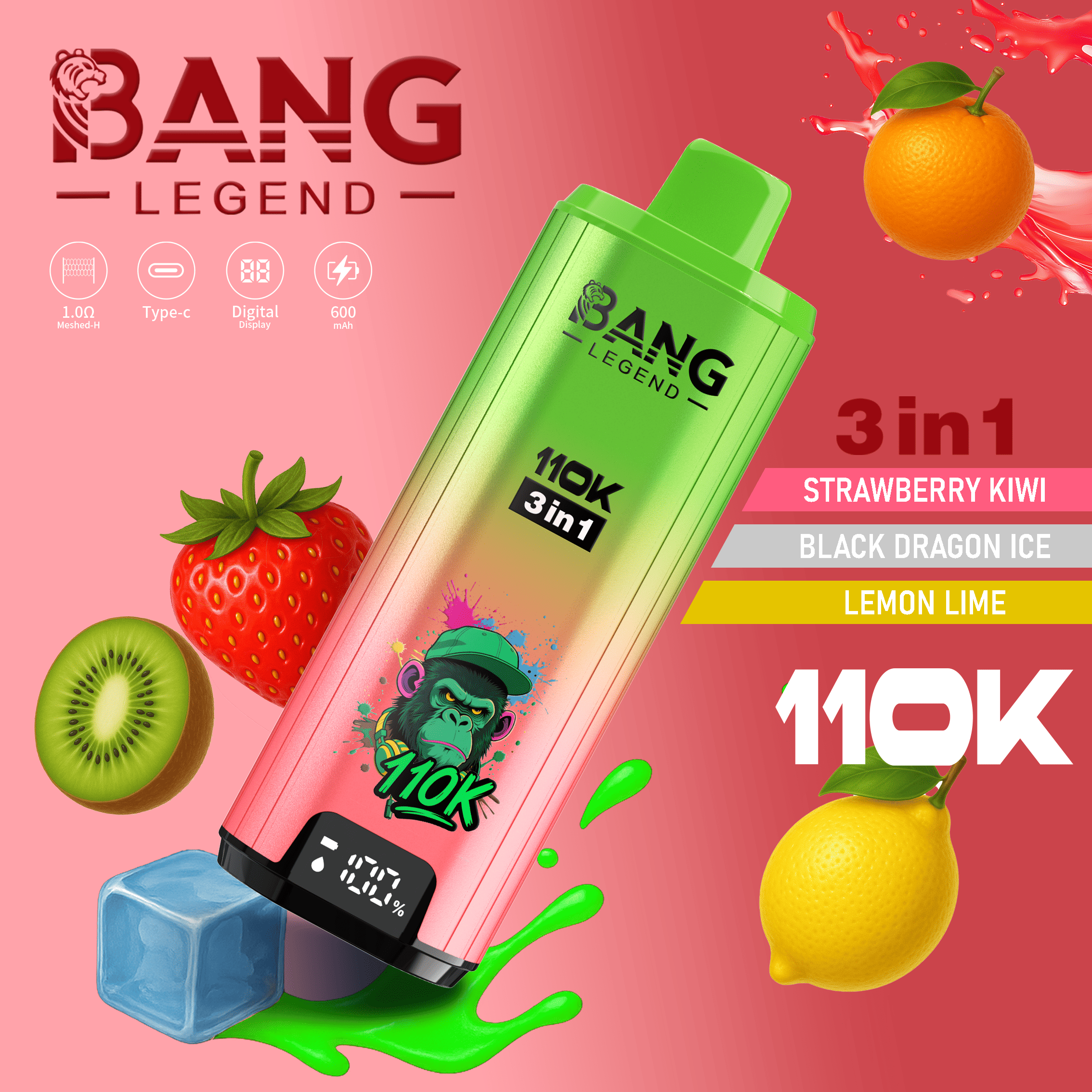 Bang Legend 110k Strawberry Kiwi/Black Dragon Ice/Lemon Lime