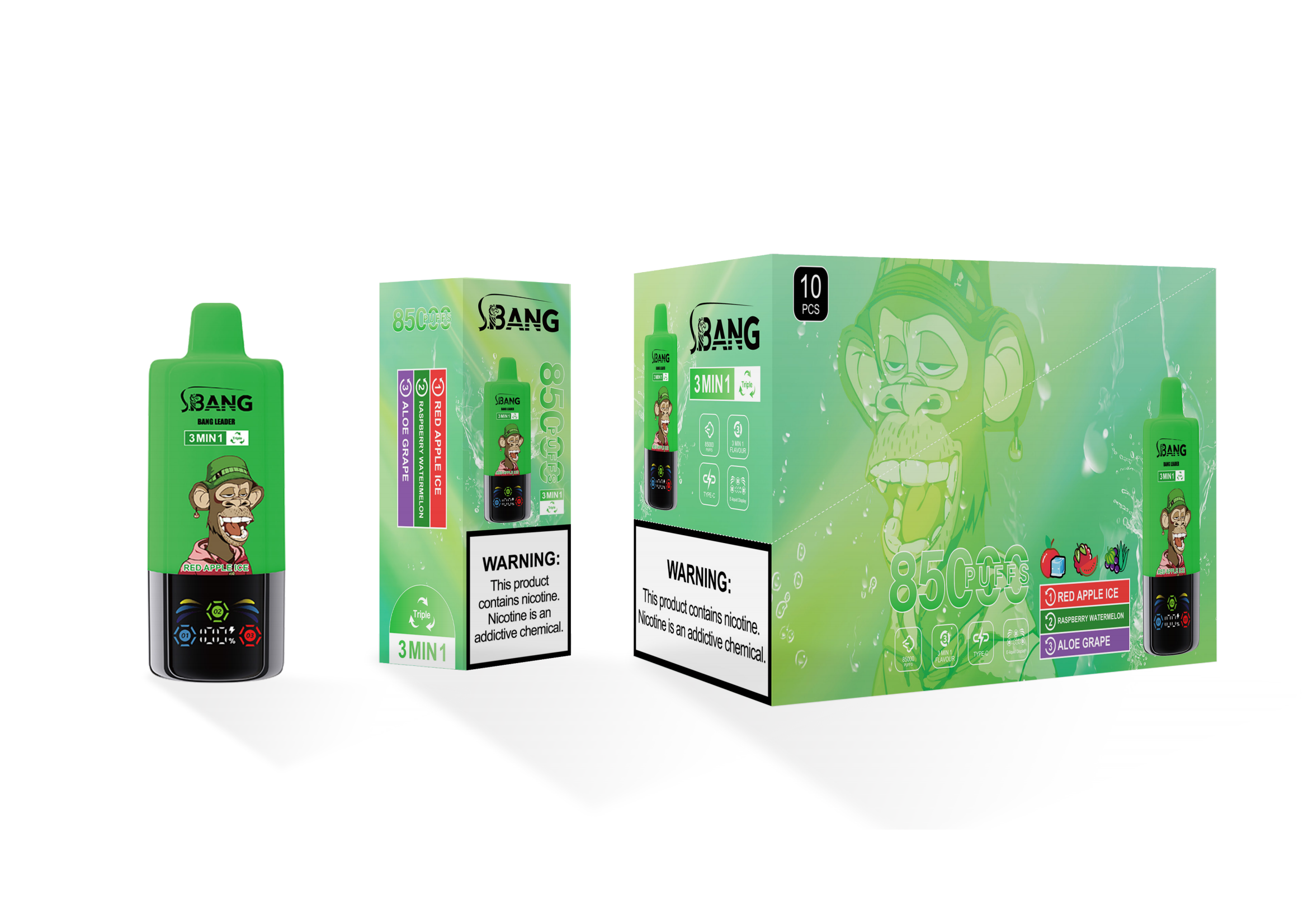 Bang Leader 85000 Red Apple Ice/Raspberry Watermelon/Aloe Grape