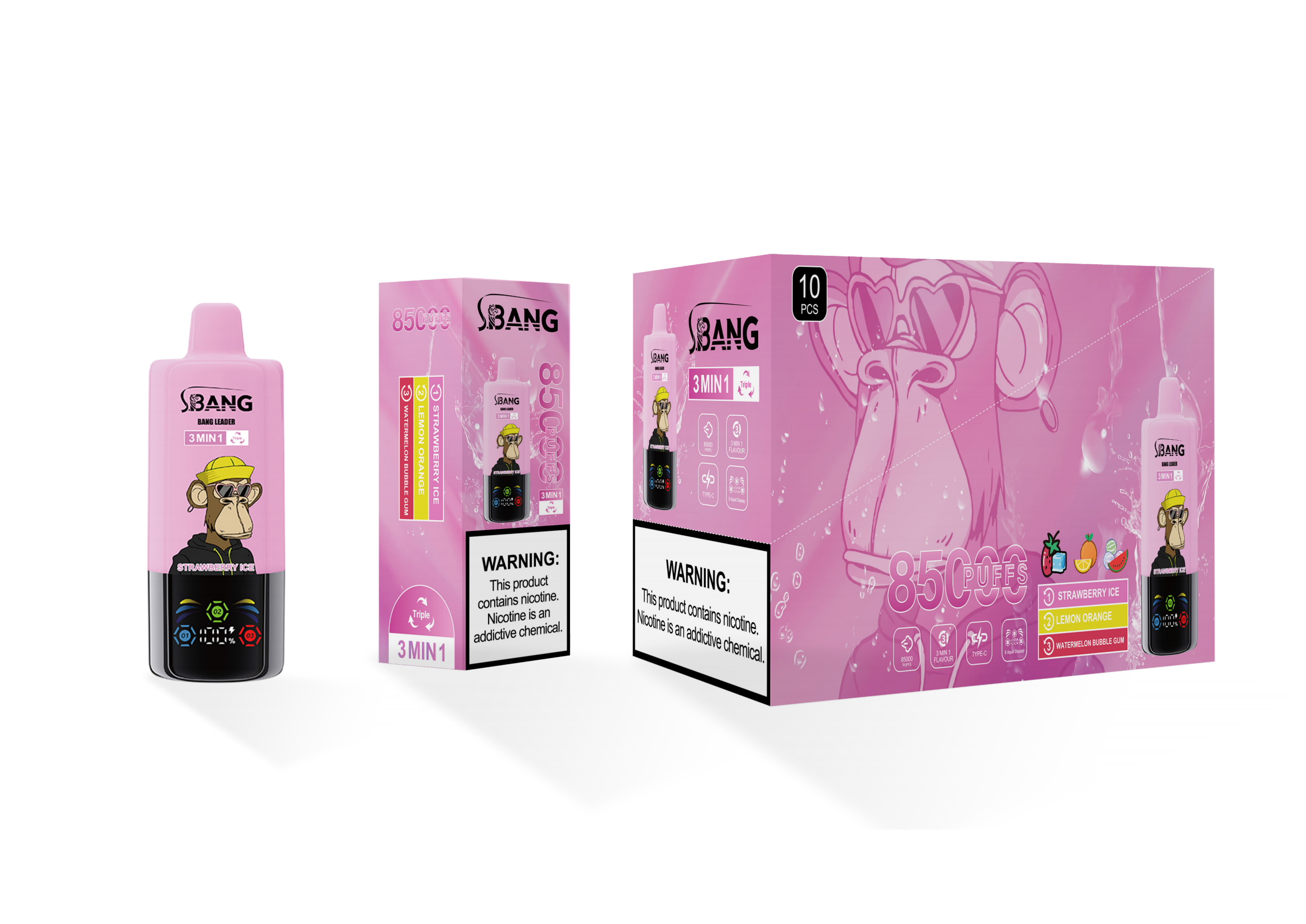 Bang Leader 85000 Strawberry Ice/Lemon Orange/Watermelon Bubble Gum