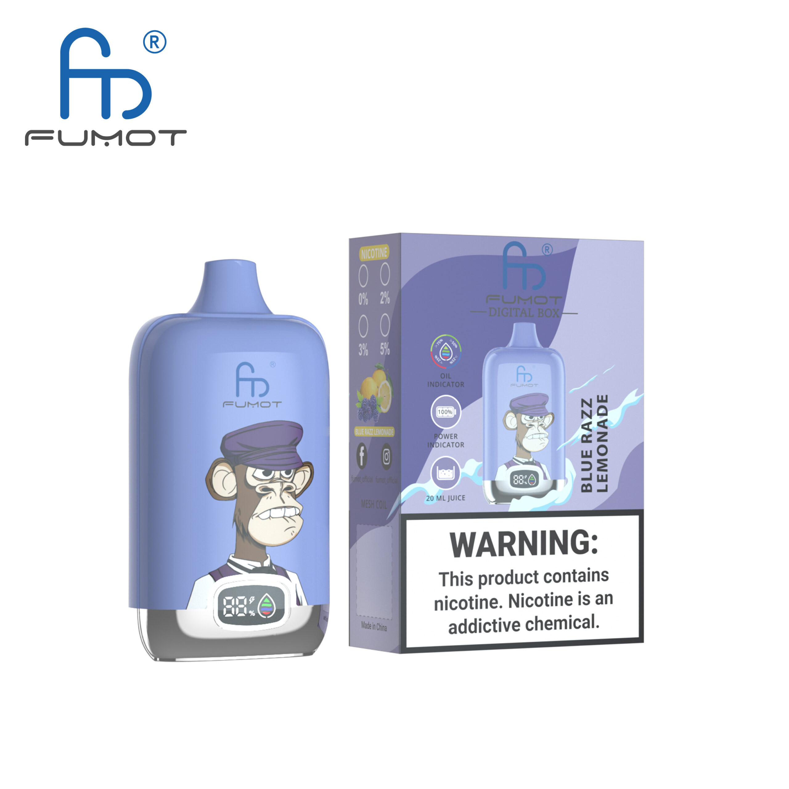 Fumot Digital Box 12000 Blue Razz Lemonade – Bild 2