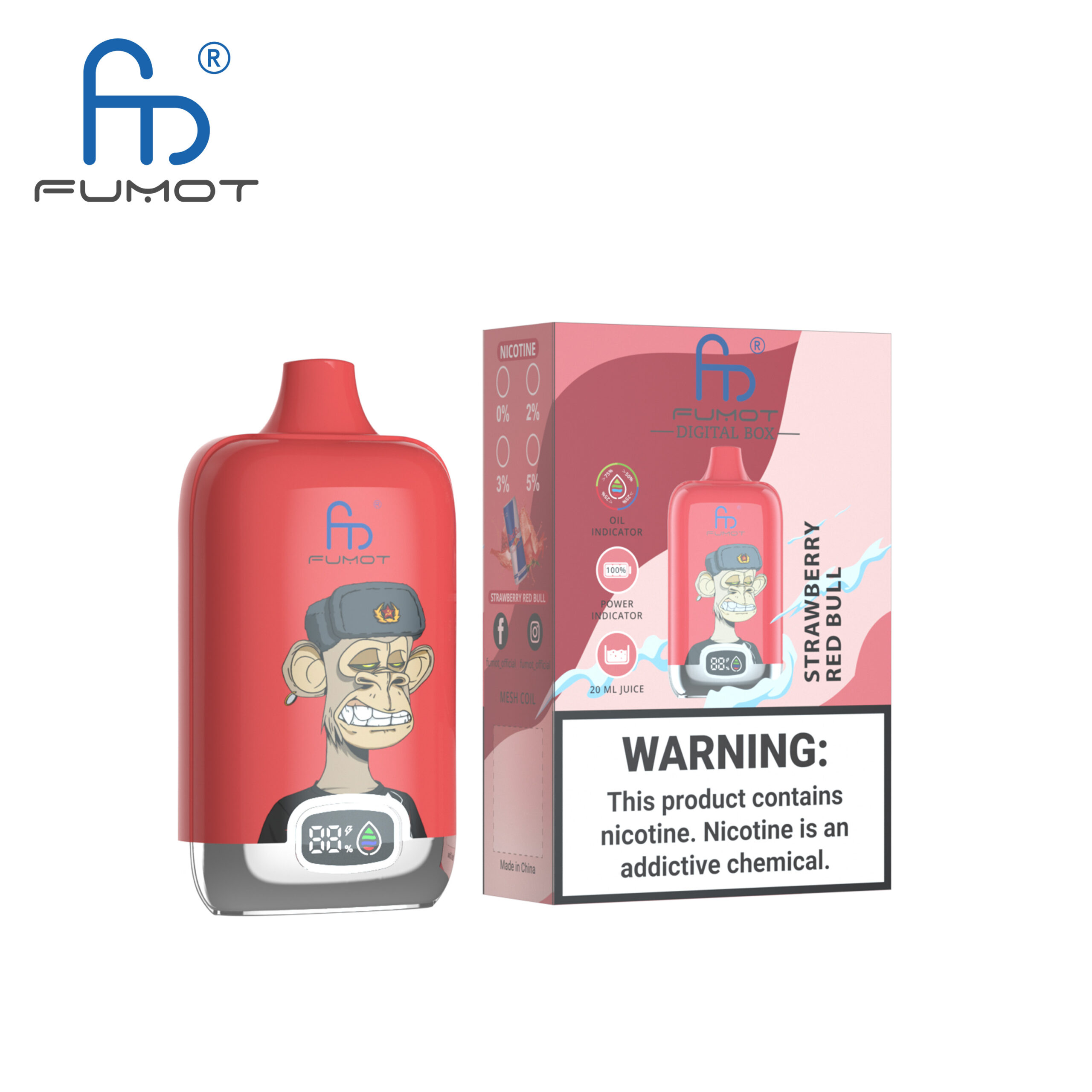Fumot Digital Box 12000 Strawberry Red Bull – Bild 2
