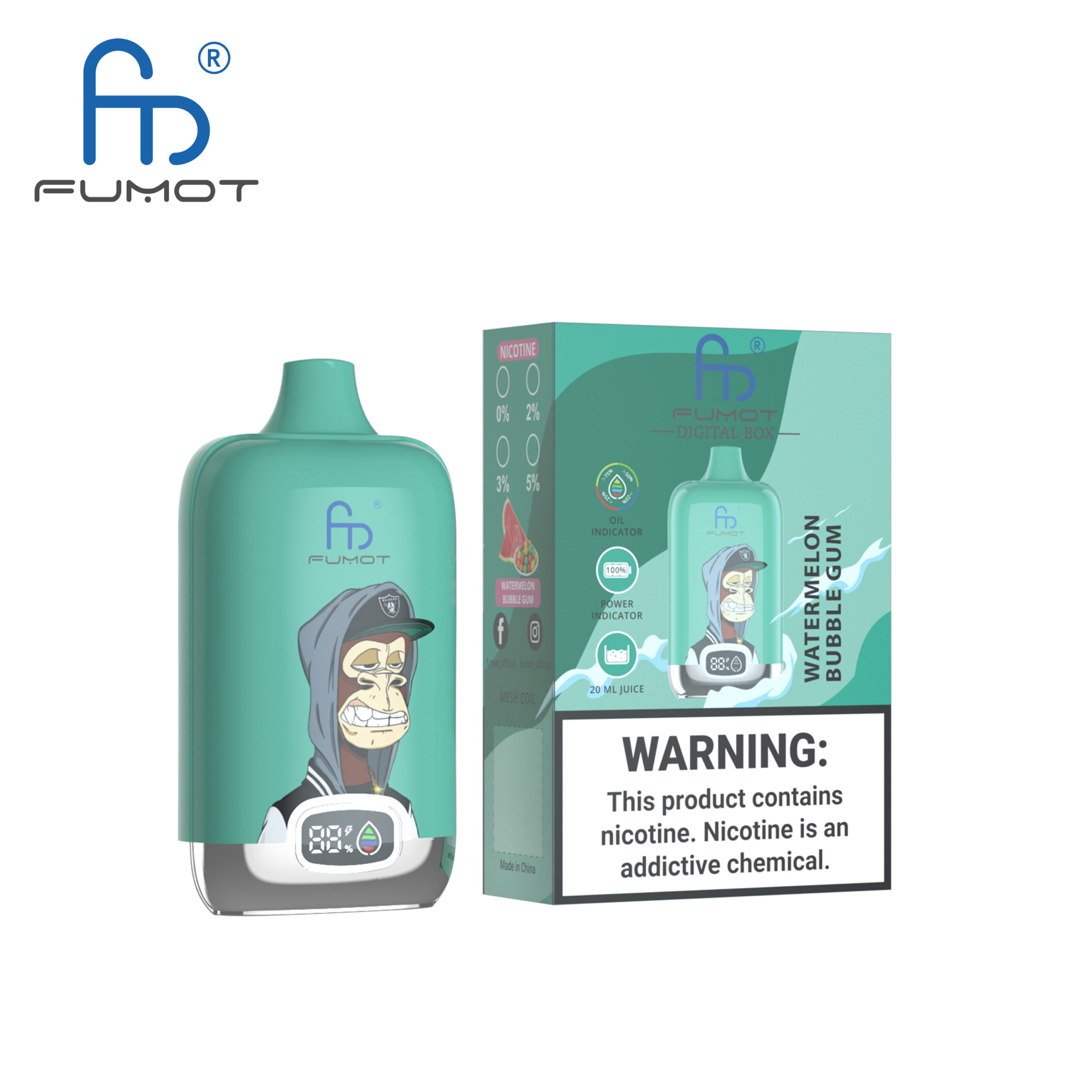 Fumot Digital Box 12000 Watermelon Bubble Gum – Bild 2